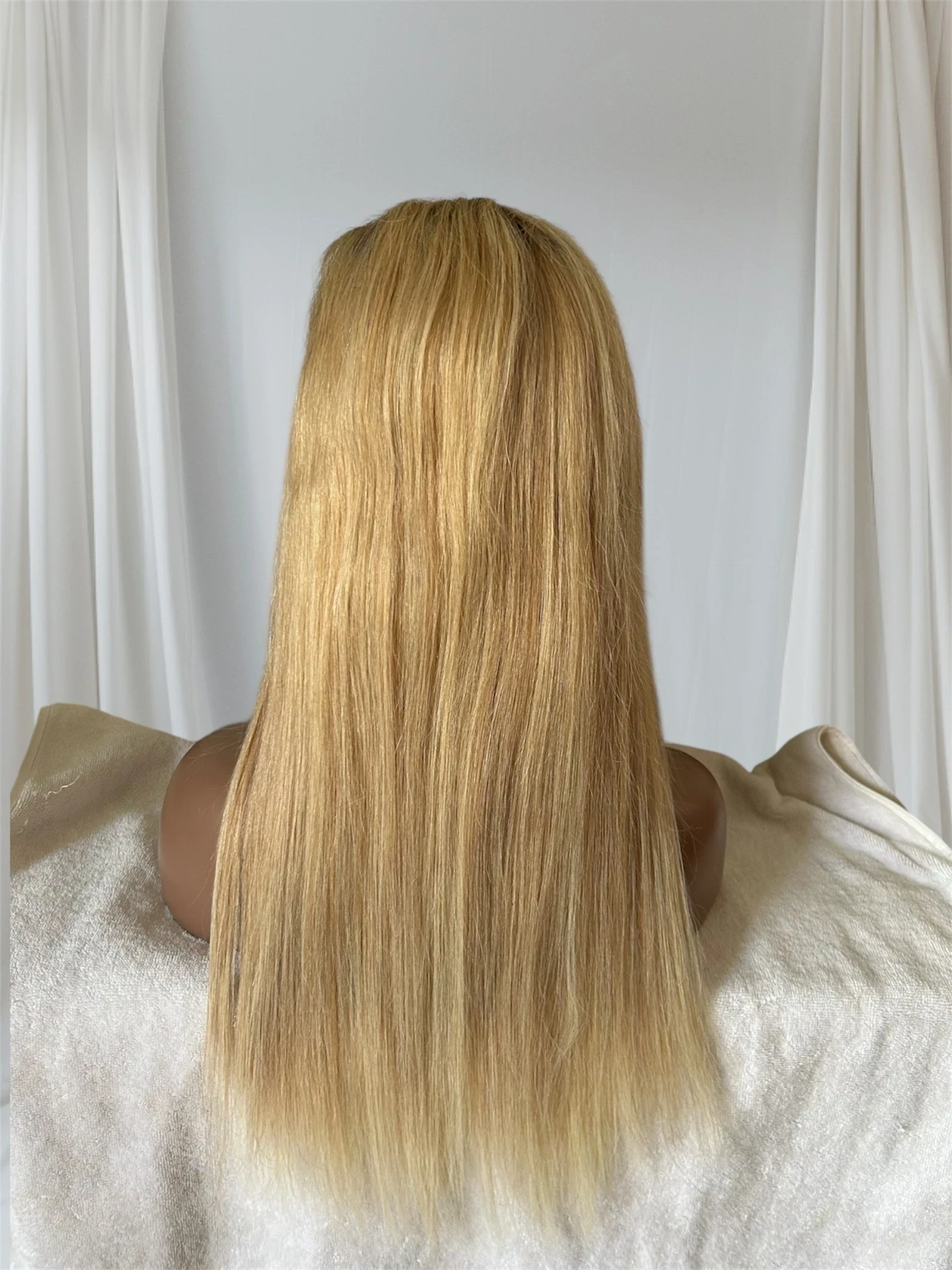 Peluca de cabello humano rubio degradado 4T12P613 de 24 pulgadas, color castaño medio con reflejos rubios dorados 4