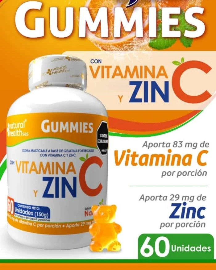 Vitamina C y Zinc x 60 Gomas masticables 