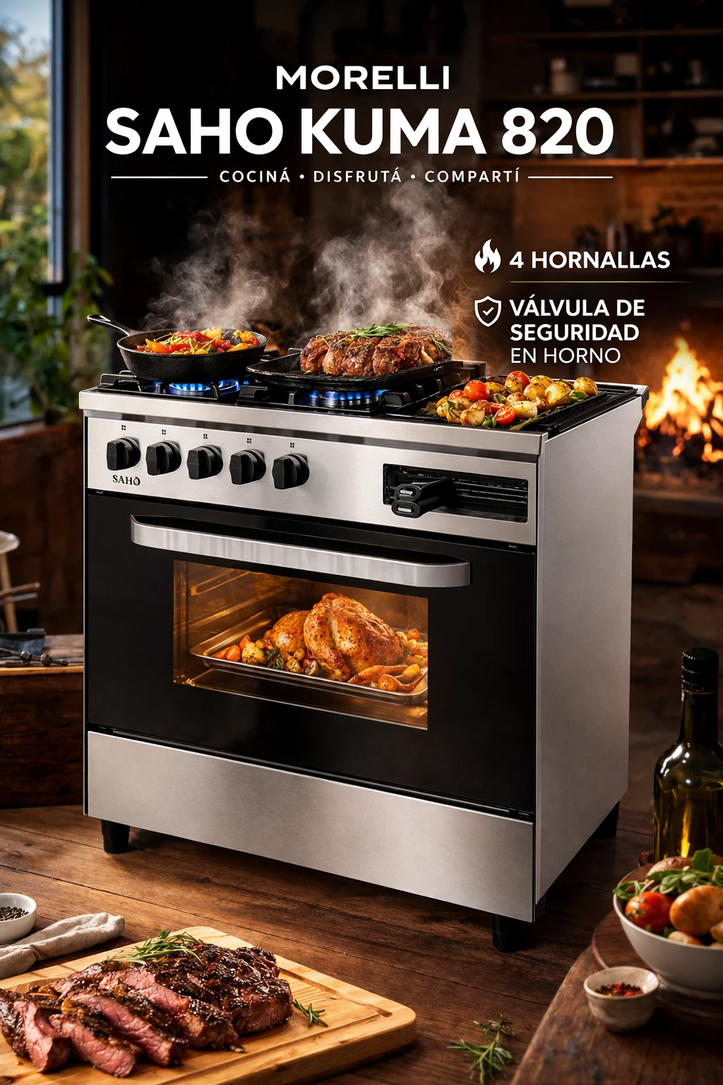 Cocina Morelli Saho Kuma 820 T/Vidrio