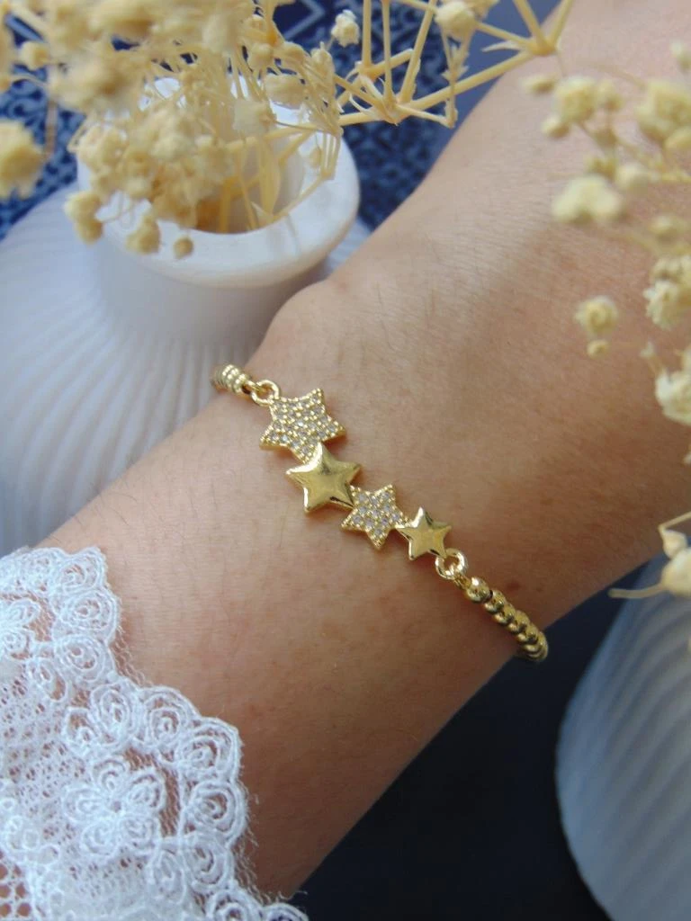 PULSERAS RODIO DOR ESTRELLAS CIRCON BLANCO