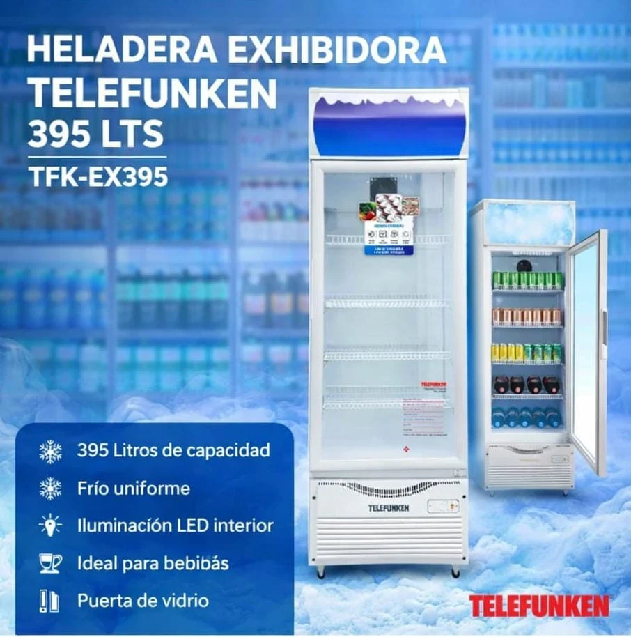 Heladera exhibidora vertical Telefunken 395 Lts