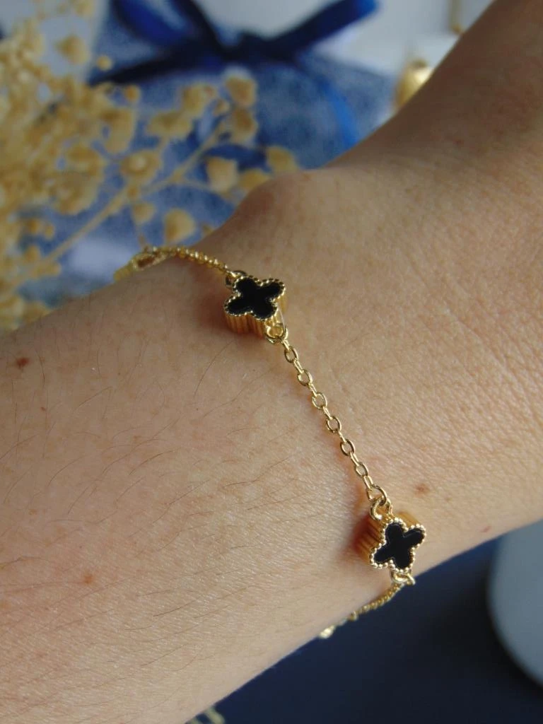 PULSERA RODIO DOR TREBOL NEGRO 7MM | 20CM LARGO  2