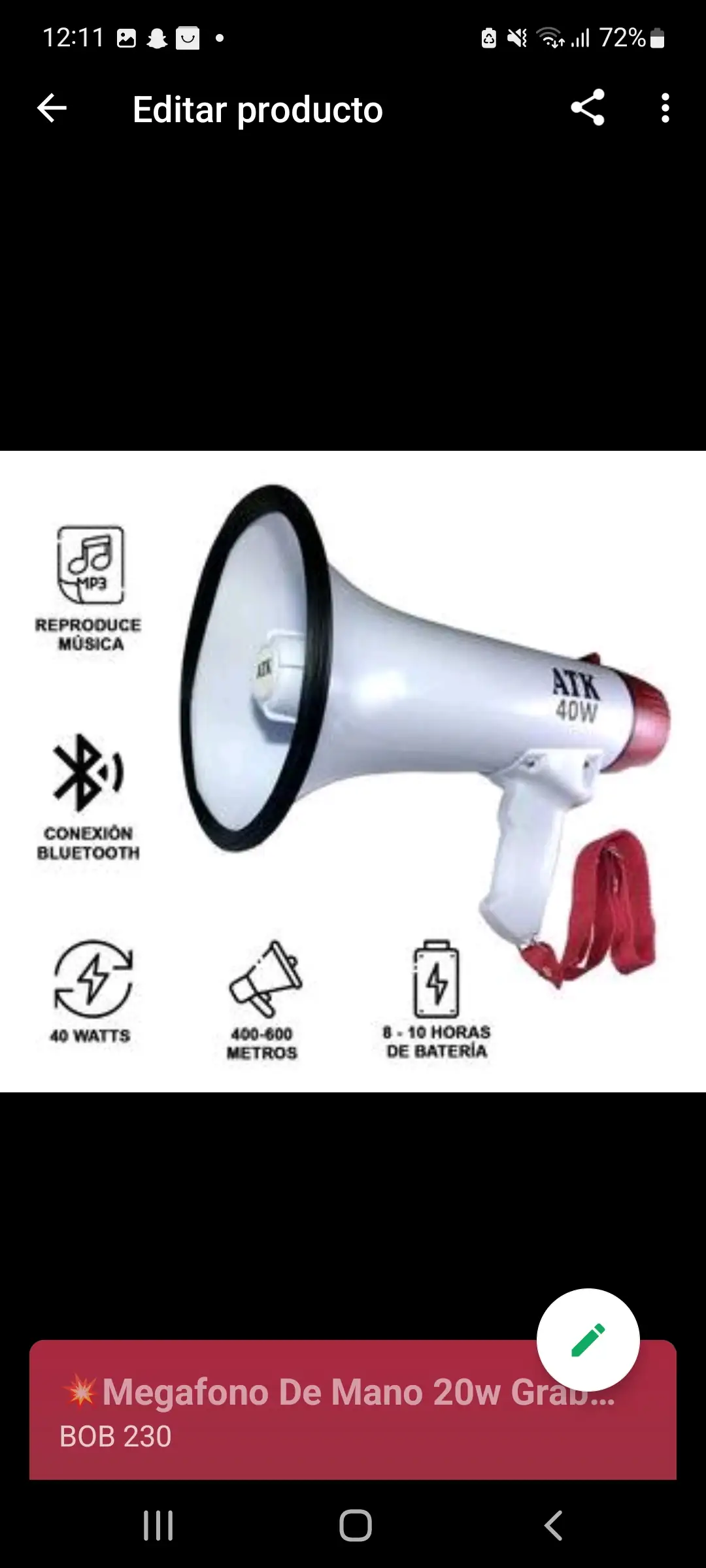 💥Megafono De Mano 20w Grabador Reproductor Potente Mic Palma💥 💥💥💥💥💥💥💥💥💥💥💥💥💥💥💥💥💥💥 PRECIO: 230BS  PEDIDOS: 69442828 💥💥💥💥💥💥💥💥💥💥💥💥💥💥💥💥💥💥 Megáfono De Mano Grabador Sirena Micrófono Extra Volumen Con grabación y reproducción de mensaje. Micrófono extra Sonido Fuerte y claro gracias a 20w de potencia Ancho de campana de 200mm longitud 325mm Requiere 6 pilas D (No incluidas) Incluye correa de transporte Megáfono con tamaño mediano, sonido claro mas alto Ligero y portable, perfecto para hablar o dar un discurso en una Reunión, asamblea, etc. Pistola plegable Interruptor de conversión / música / grabación Control de volumen del micrófono Micrófono incorporado Construcción de plástico ABS Rango favorable 400m