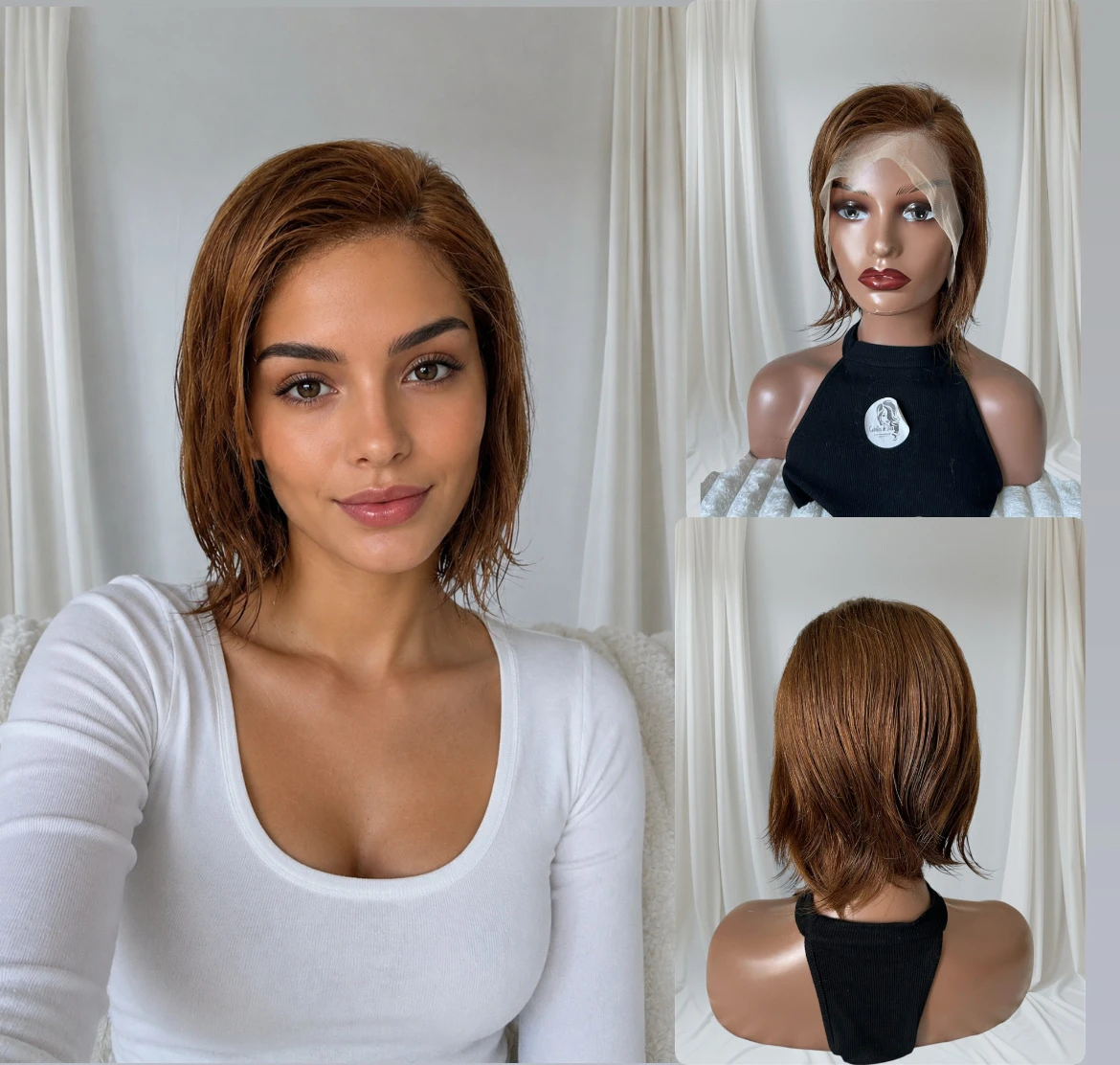 Pelucas de cabello humano con encaje frontal 13 x 6, de 8 pulgadas 