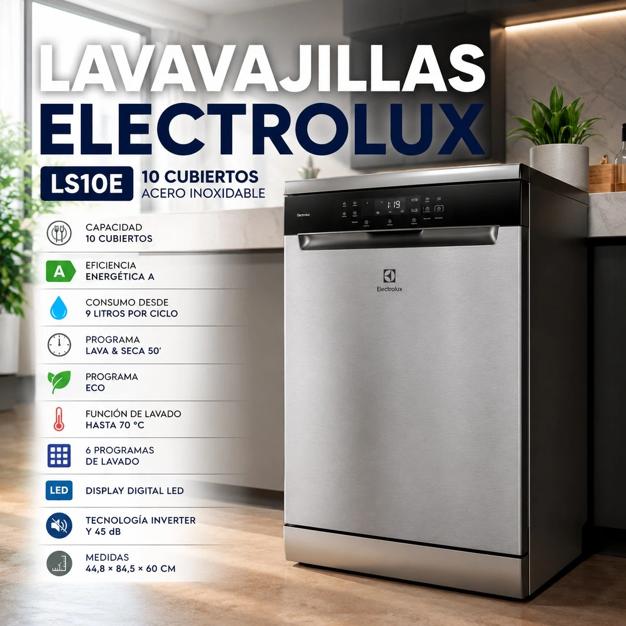 LAVAVAJILLAS ELECTROLUX LS10E 10 CUBIERTOS ACERO INOXIDABLE ‼️SOLO POR PEDIDOS ‼️