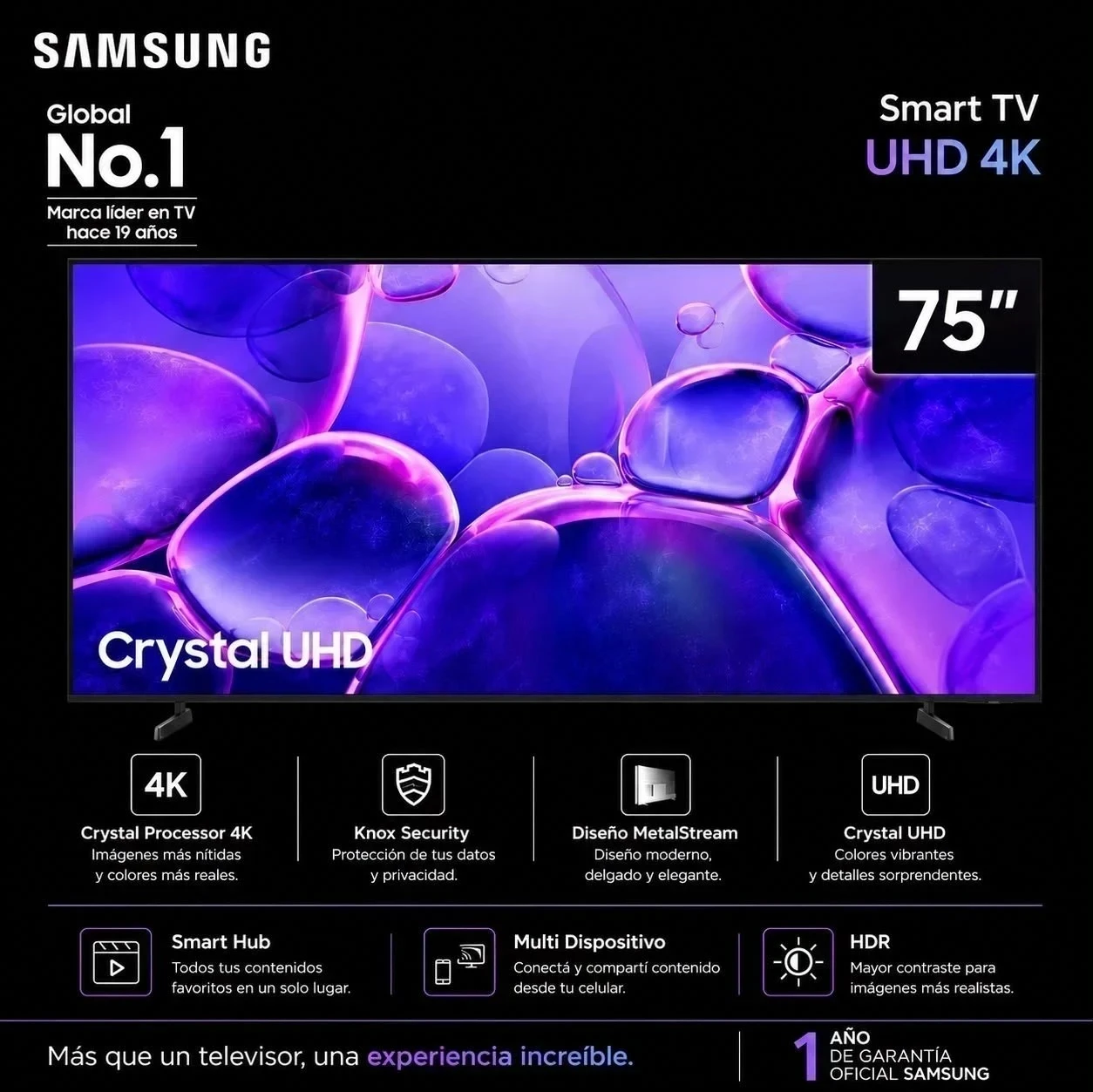 SMART TV SAMSUNG 75” 4K CRYSTAL UN75U8000FGZB/U7000