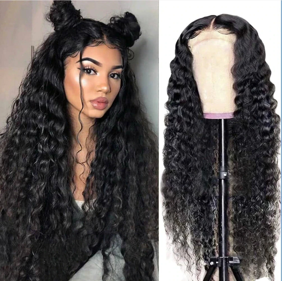 Peluca cabello humano Rizado 30 pulgadas, frontal lace 4x4, densidad alta