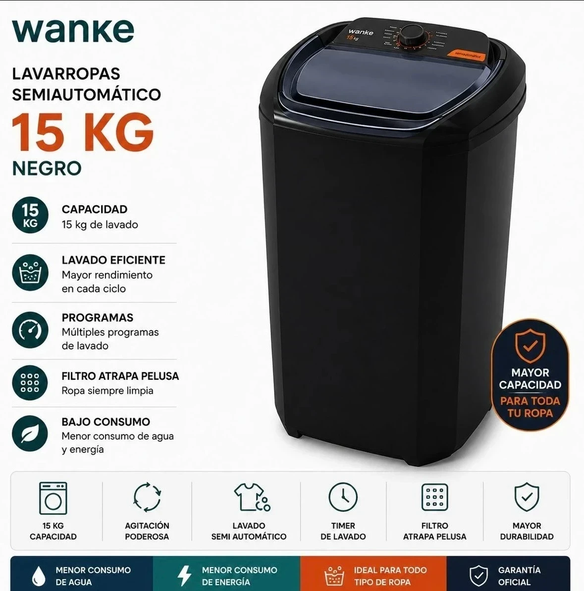 LAVARROPAS SEMIAUTOMATICO WANKE 15kg PREMIUM