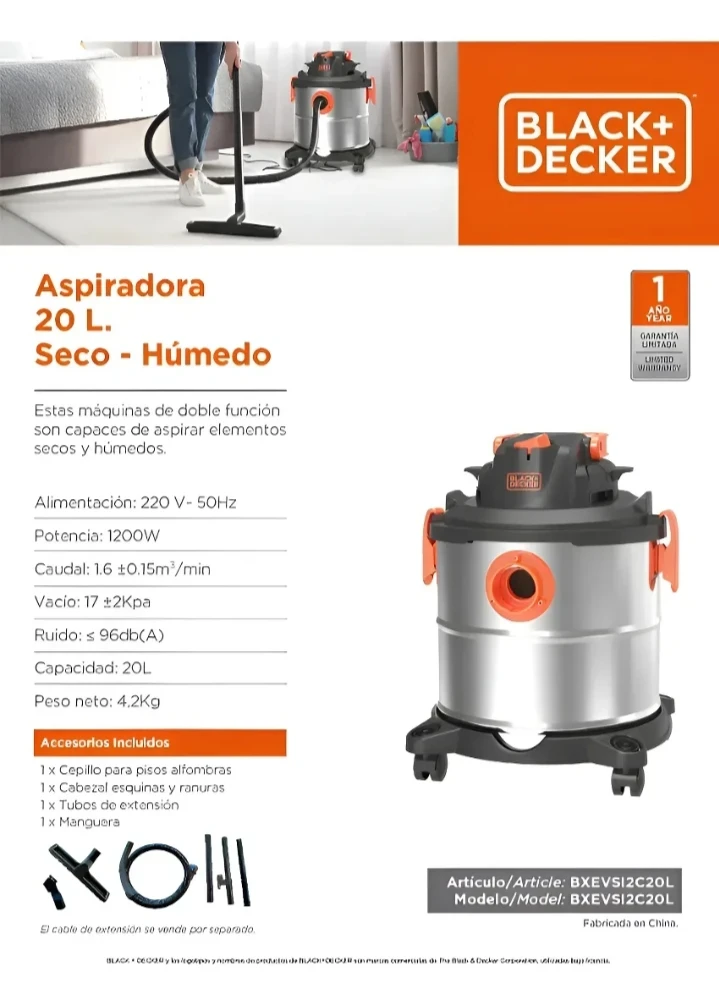 ASPIRADORA DE TACHO BLACK&DECKER 20LTS 1400W