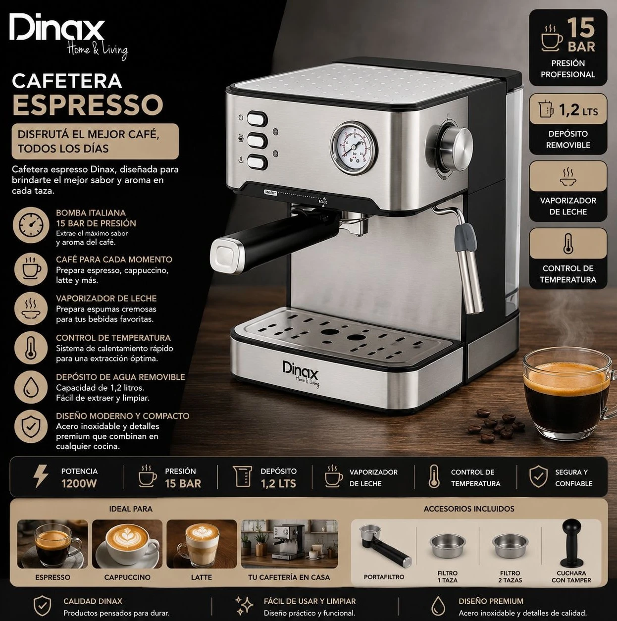 CAFETERA EXPRESSO DINAX 1200w