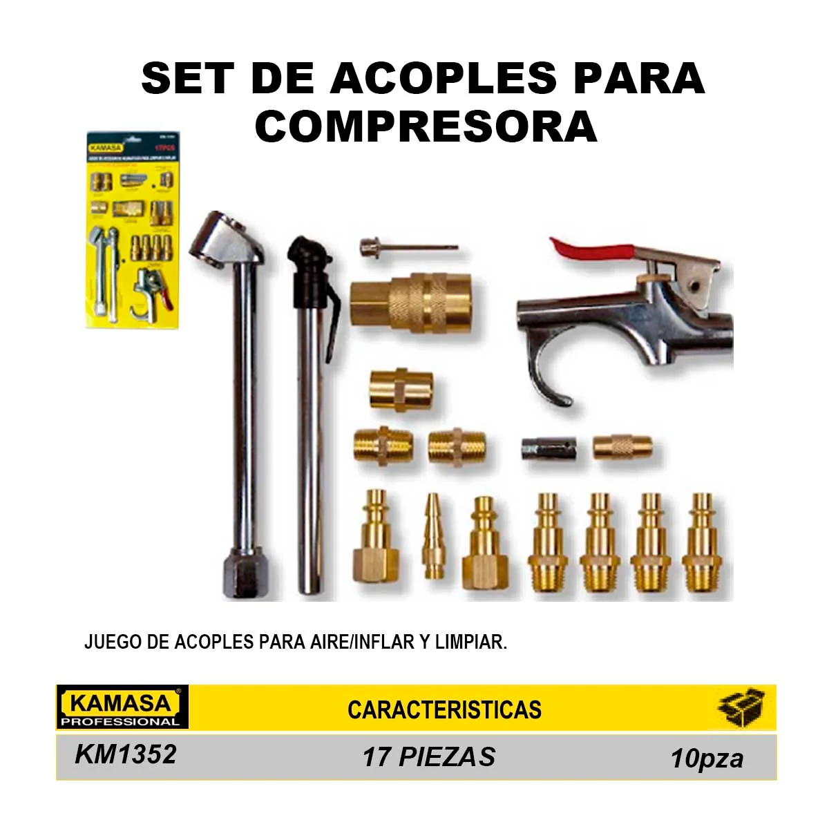 SET DE ACOPLES KM PARA COMPRESORA 17 PZS (Completo)