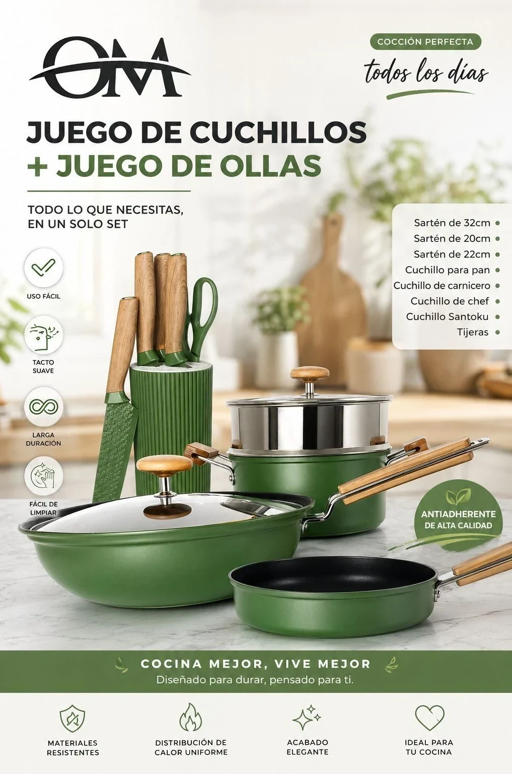 JUEGO DE OLLAS Y CUBIERTOS OM