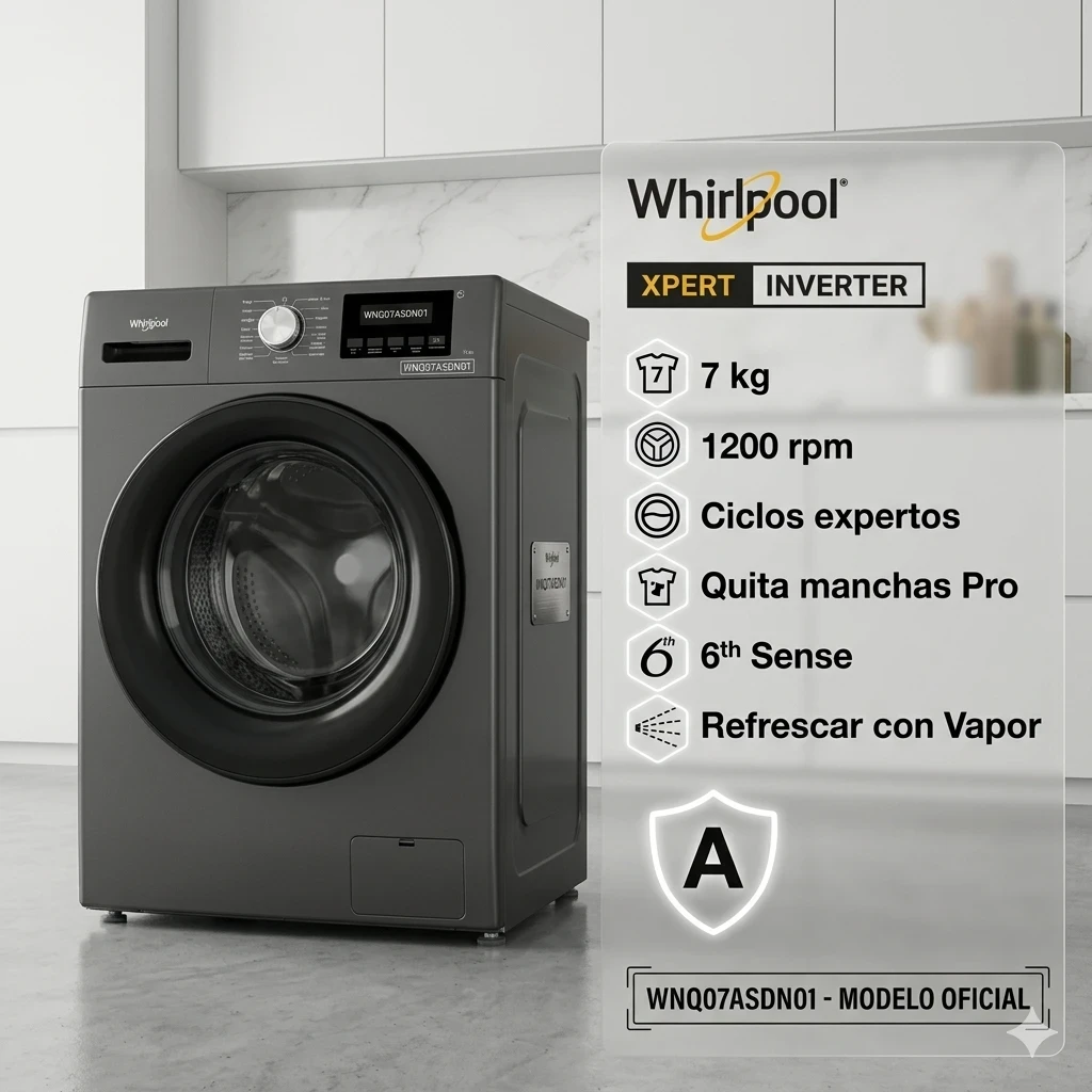 Lavarropas Whirlpool Carga Frontal 7kg Inverter Titanium