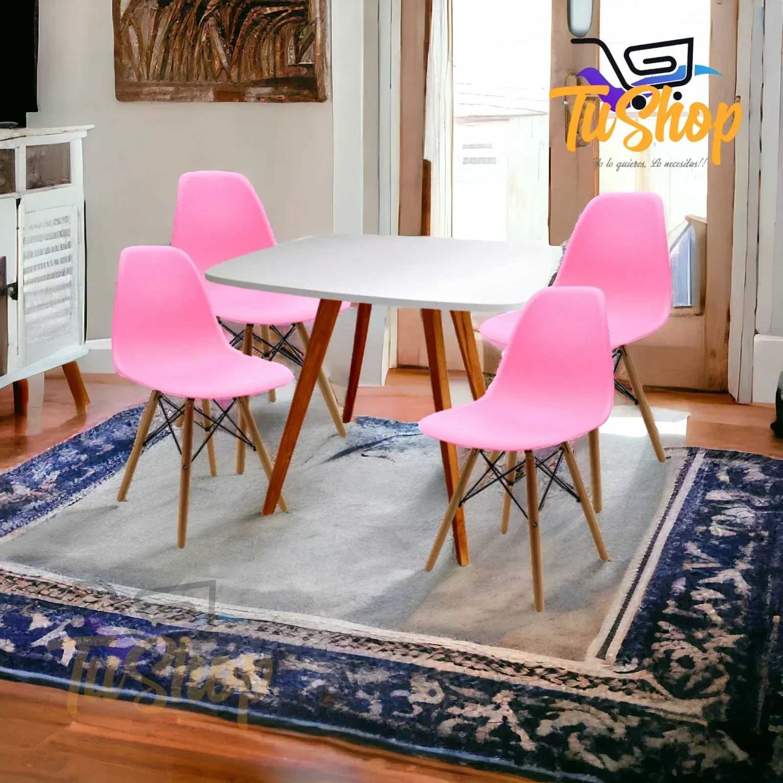 Juego Comedor Nordico Blanco Gris  3