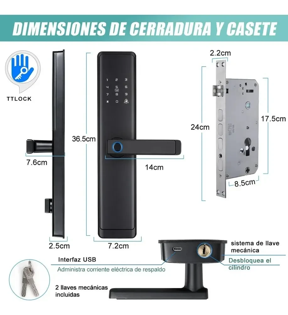 Cerradura Inteligente Electrónica, Chapas Smart Lock TUYA 4