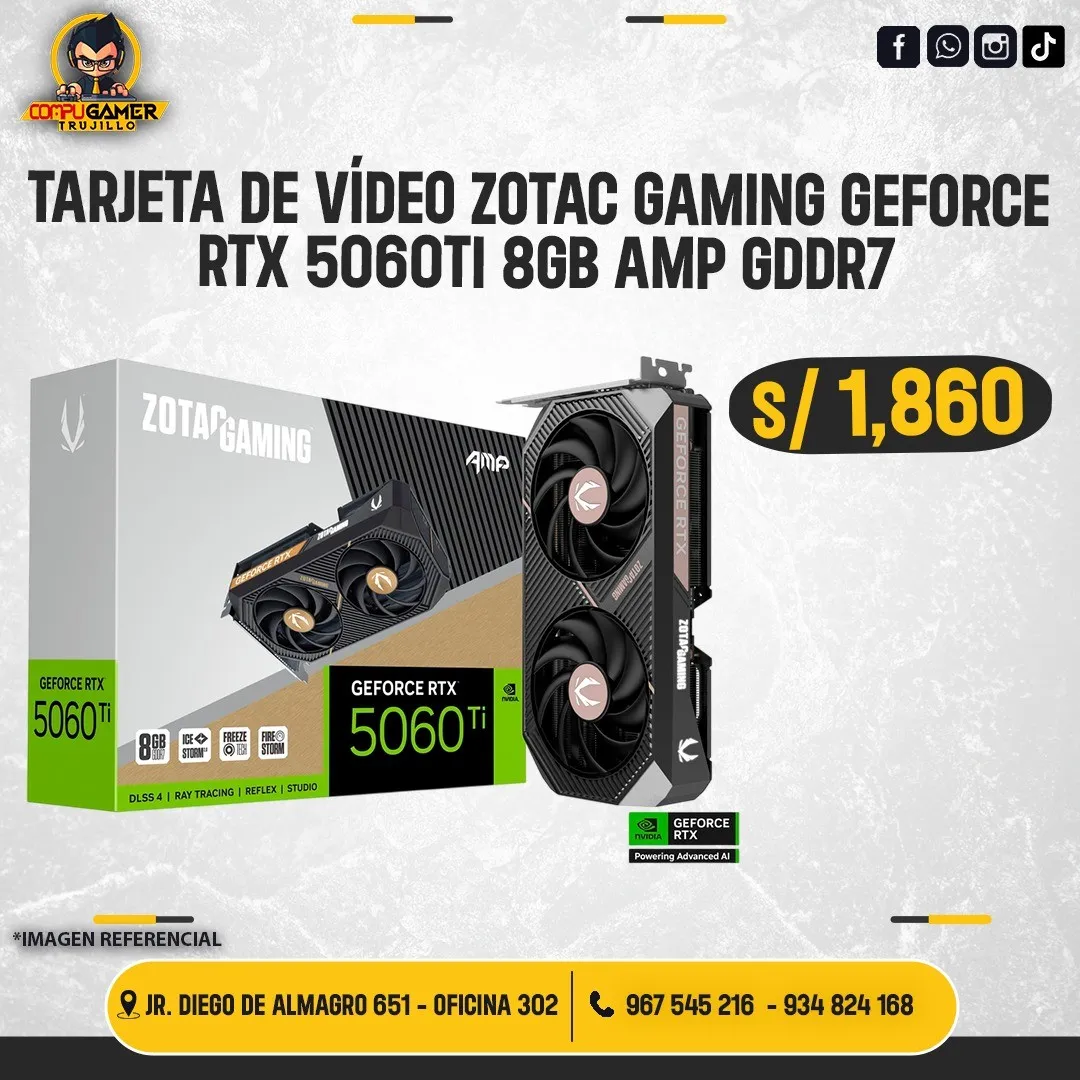 TARJETA DE VÍDEO GEFORCE ZOTAC RTX 5060TI 8GB GDDR7 