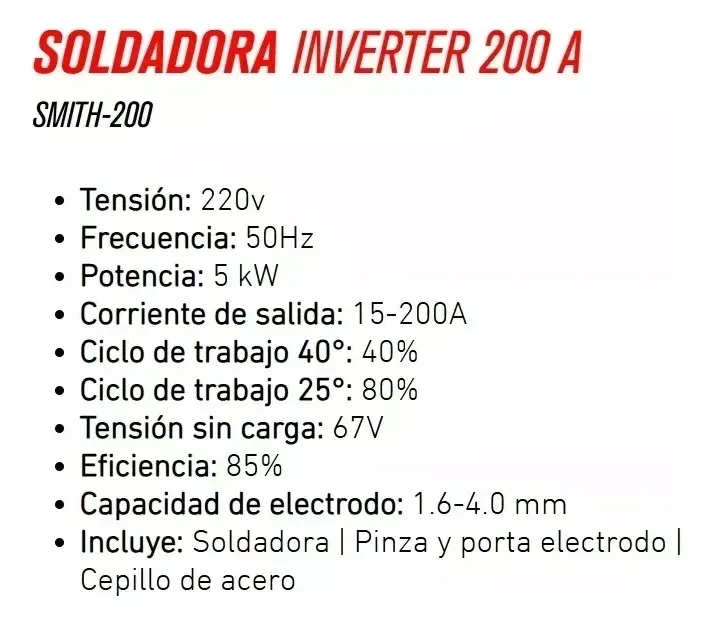 Soldadora Inverter Eléctrica 200a Smith 200 Omaha Igbt Mma Rojo 2