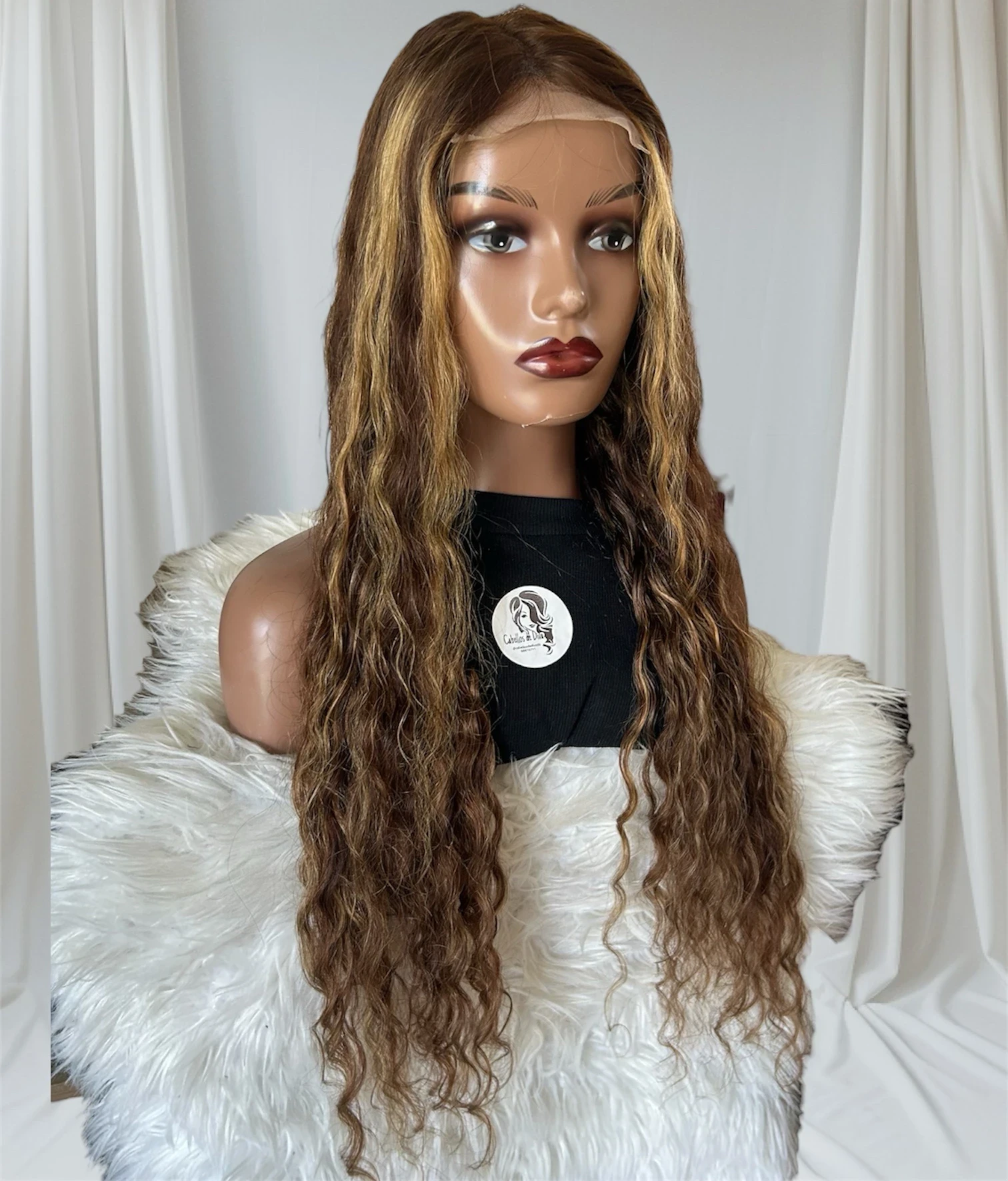 Peluca de cabello humano brasileño Remy con reflejos rubios degradado T4/27, frontal lace 4x4  densidad media 3