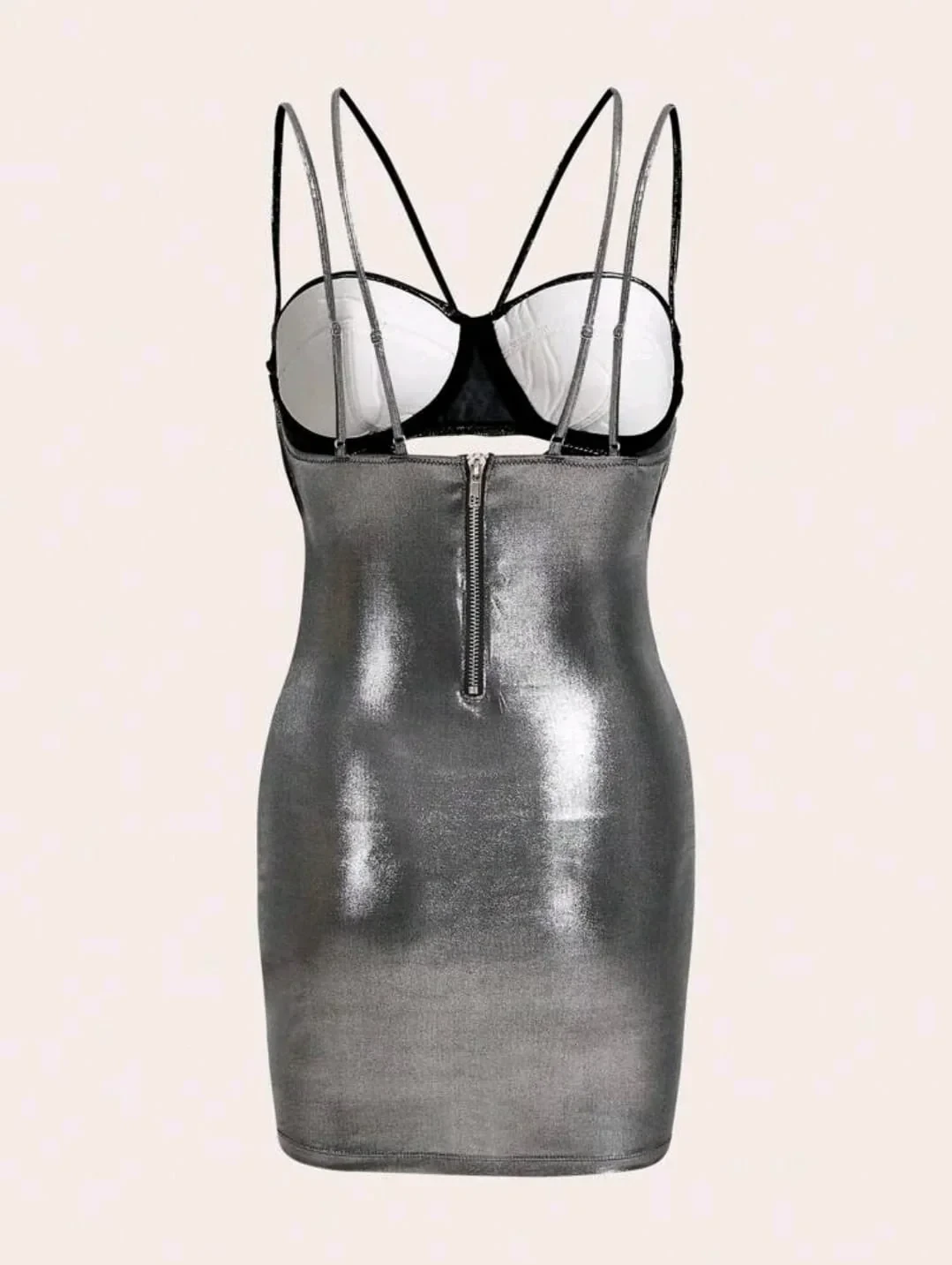Vestido ajustado de tirantes plateado metálico talla S  2