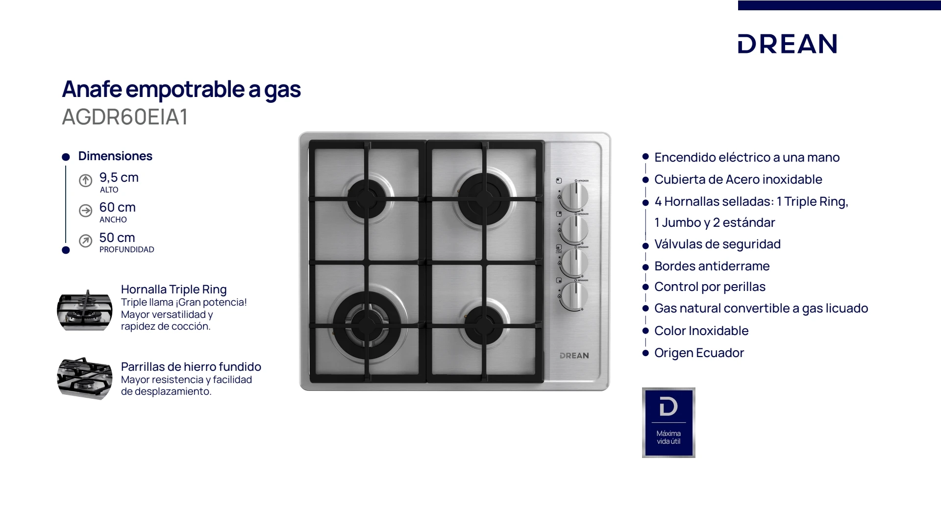 ANAFE DREAN A GAS INOXIDABLE 4 HORNALLAS  2