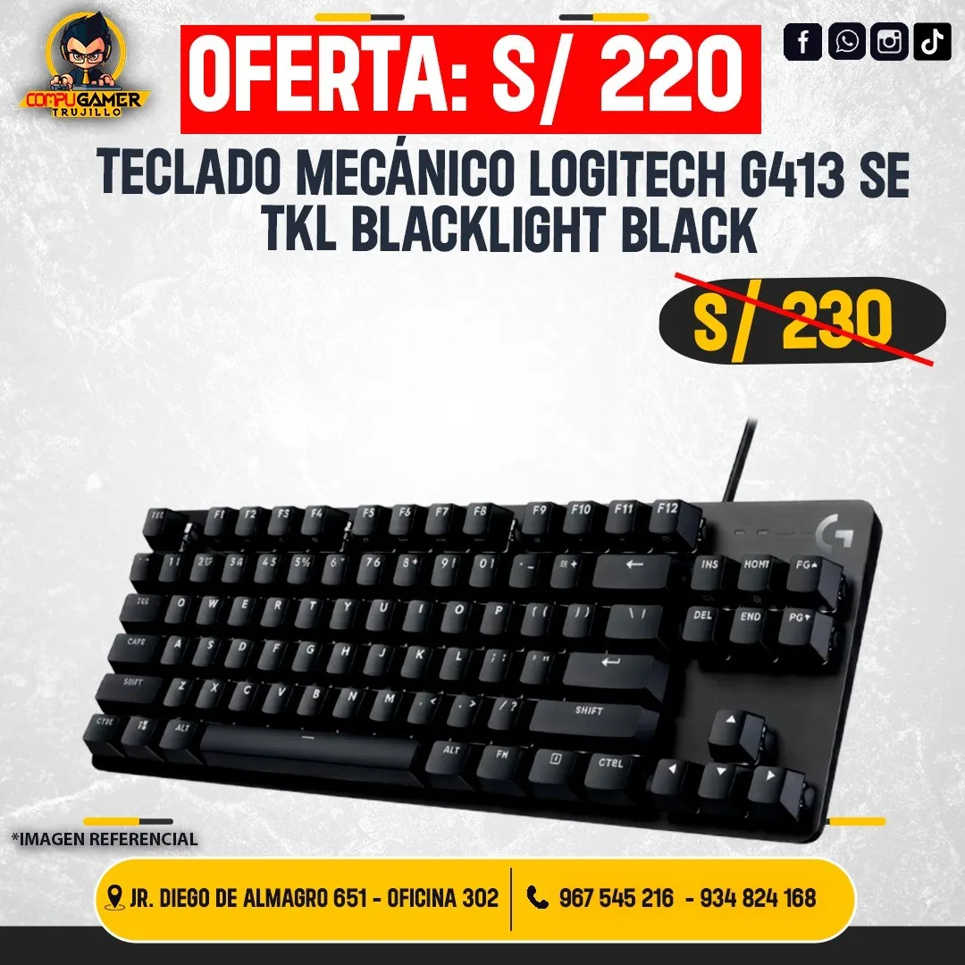 TECLADO MECÁNICO LOGITECH G413 SE TKL BLACKLIGHT BLACK