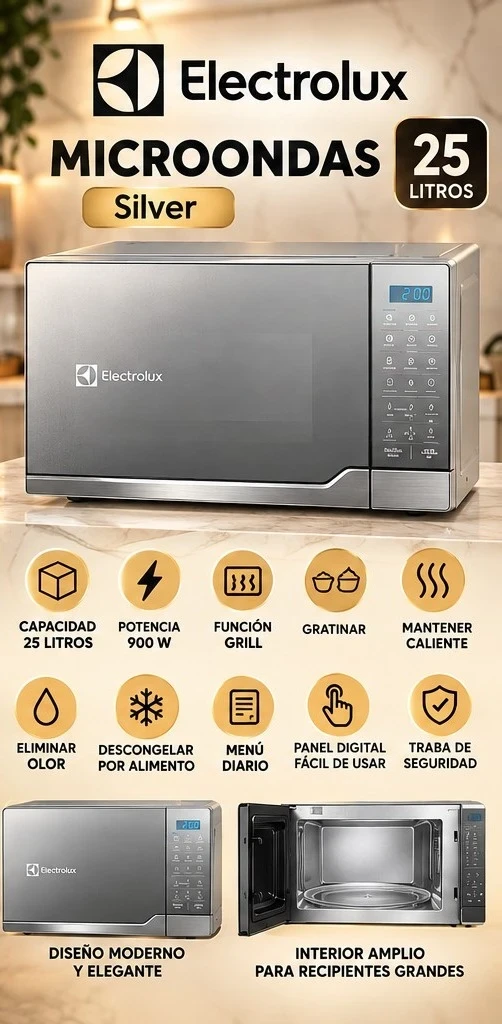 MICRONDAS ELECTROLUX 25L SILVER *CONSULTAR DISPONIBILIDAD CON EL VENDEDOR*