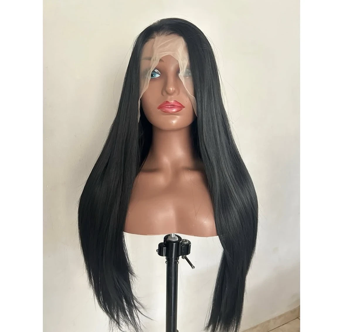 Peluca de aspecto natural Semi Negra, 28” frontal lace 13x4 3
