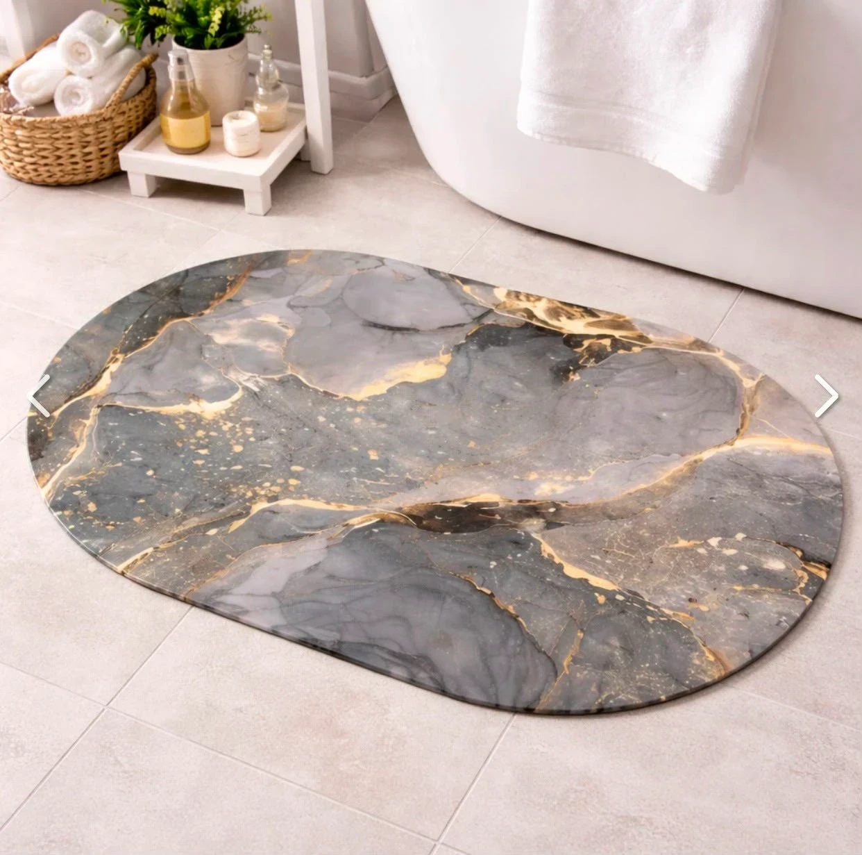 Alfombra de baño símil mármol antideslizante ovalada