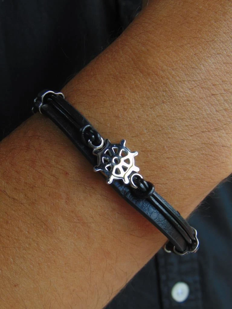 PULSERA ACERO PLATE HOMBRE CUERO DIJE TIMON   2