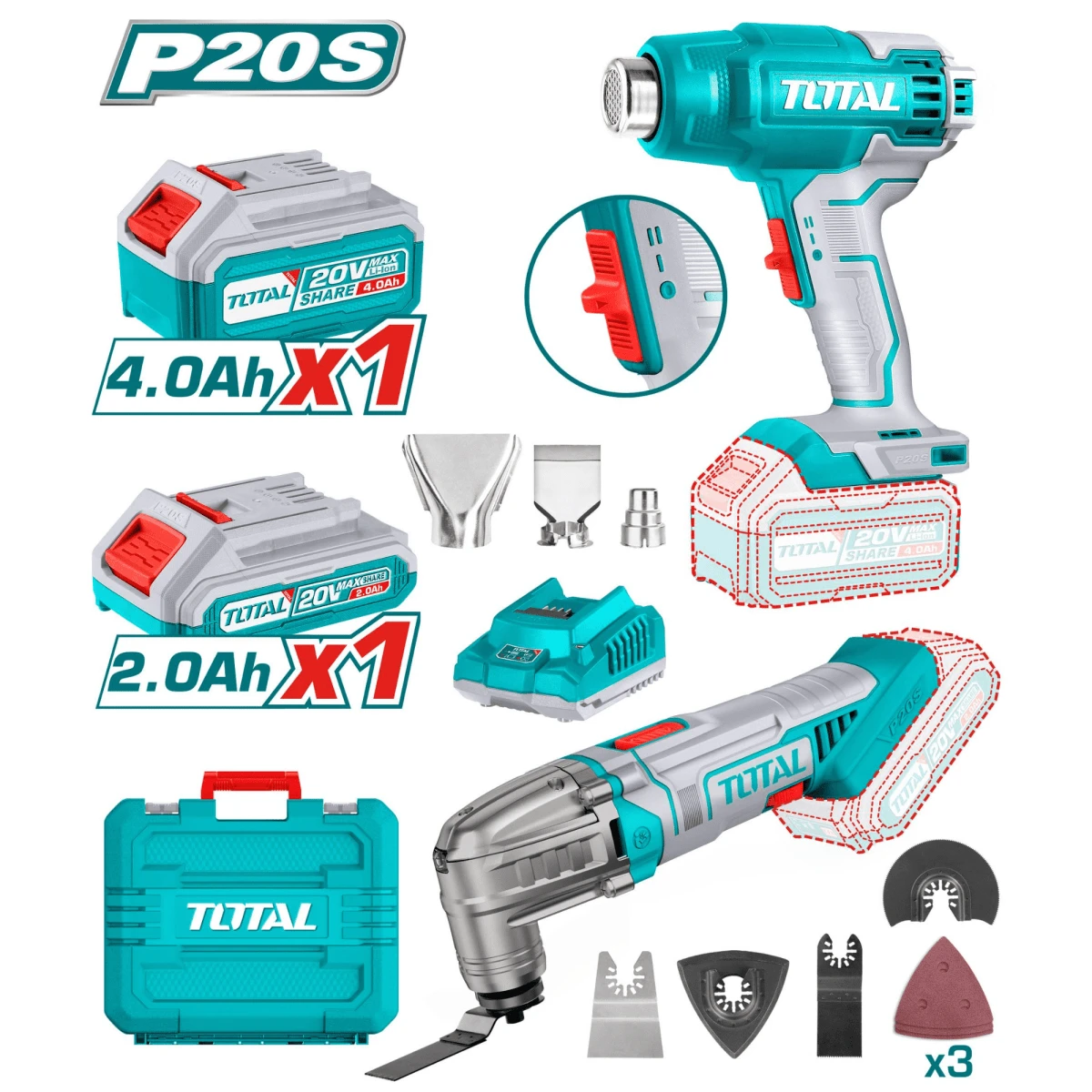Combo pistola de calor 20v + herramienta multifunción 20v total SKU: TOSLI230705