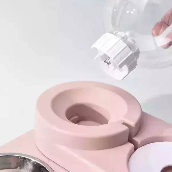 Dispensador de agua automático charola de alimentos color rosa  2