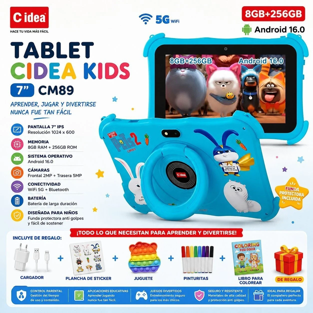 TABLET CIDEA 7" KIDS CM89 256/8gb*