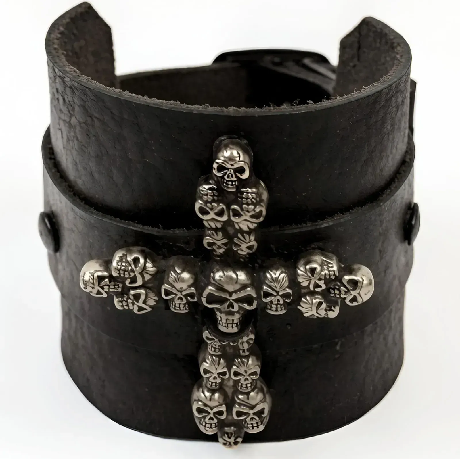 Muñequera Rebel Souls - 100% Cuero Premium con Cruz Calavera Envejecida Acero Inoxidable - Tienda Del Metal