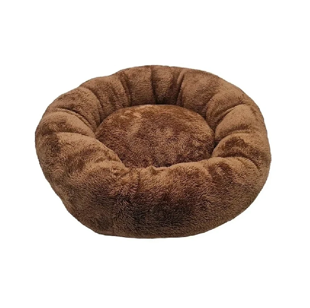 Cama tipo dona de peluche hipoalergénico marrón