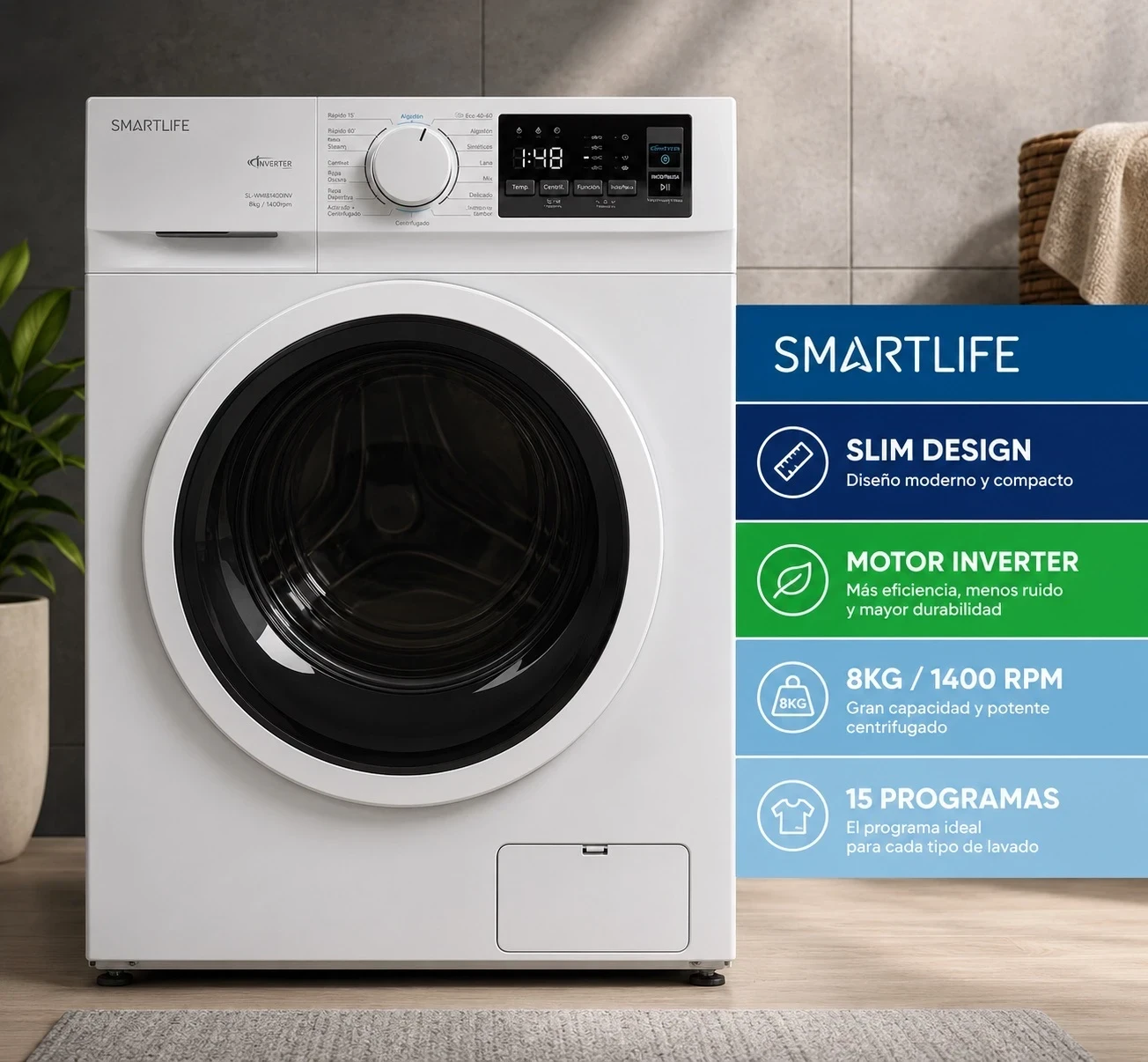 LAVARROPAS SMARTLIFE 8KG BLANCO INVERTER 