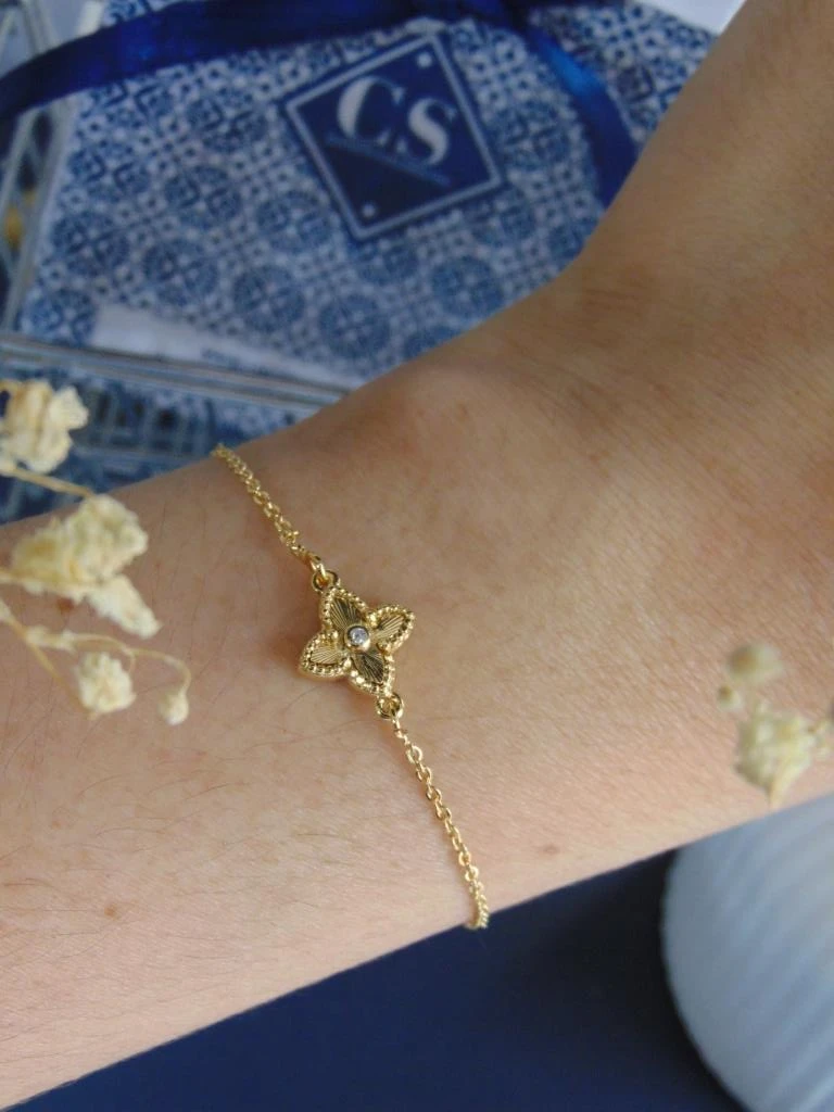 PULSERA RODIO DOR TREBOL DIAMANTAD0 1CM | 15CM LARGO + EXTENSOR