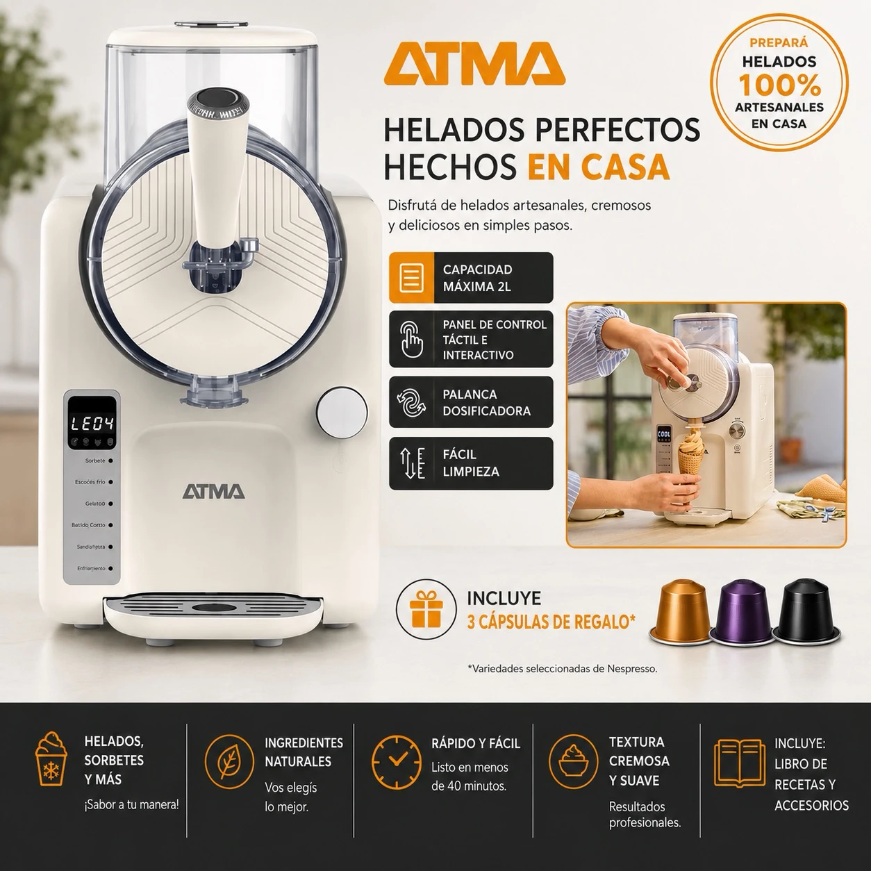 Máquina de Helados Atma Frost ATS01N 5 Programas Blanco