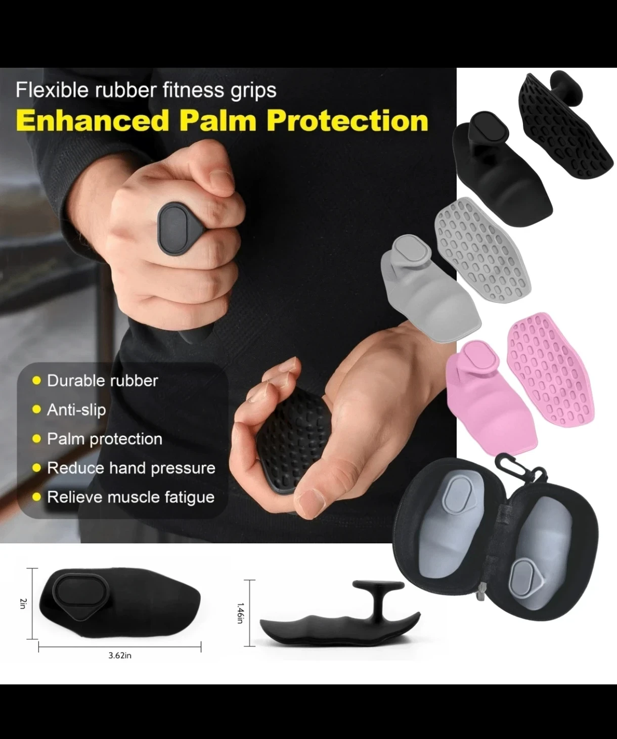 Grips Ergonómicos de Goma para Gimnasio - Almohadillas Antideslizantes Negras 2