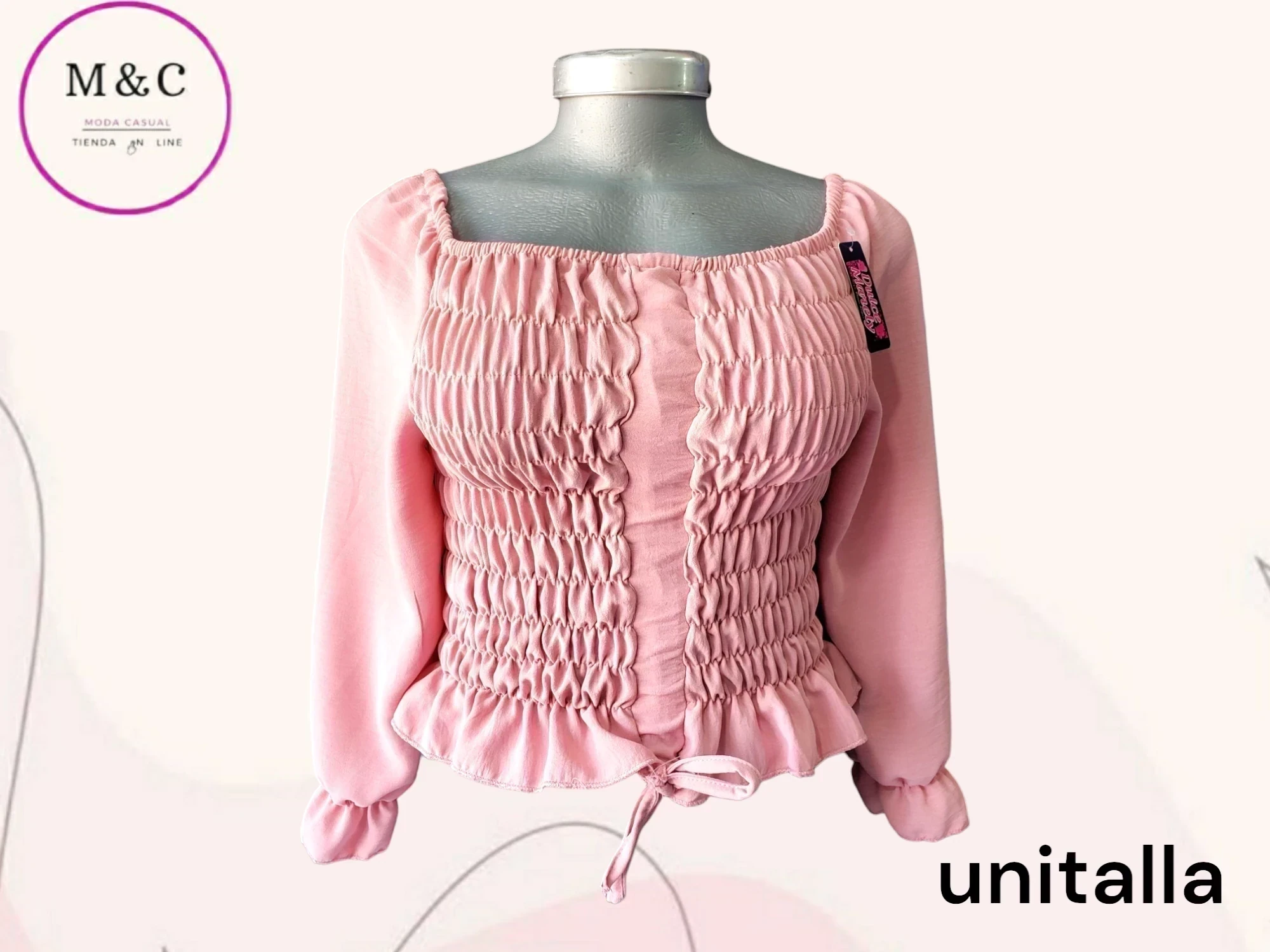 Blusa talle corrugado manga larga, 3 tipos de estilo 3