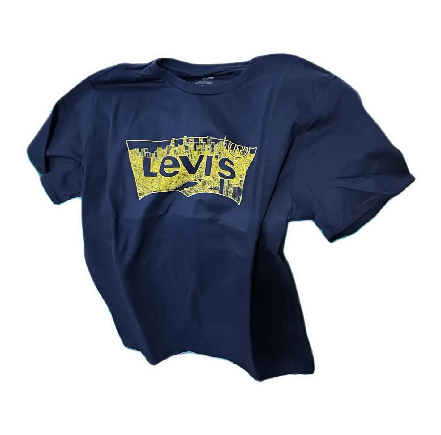 Playera azul/ logo amarillo