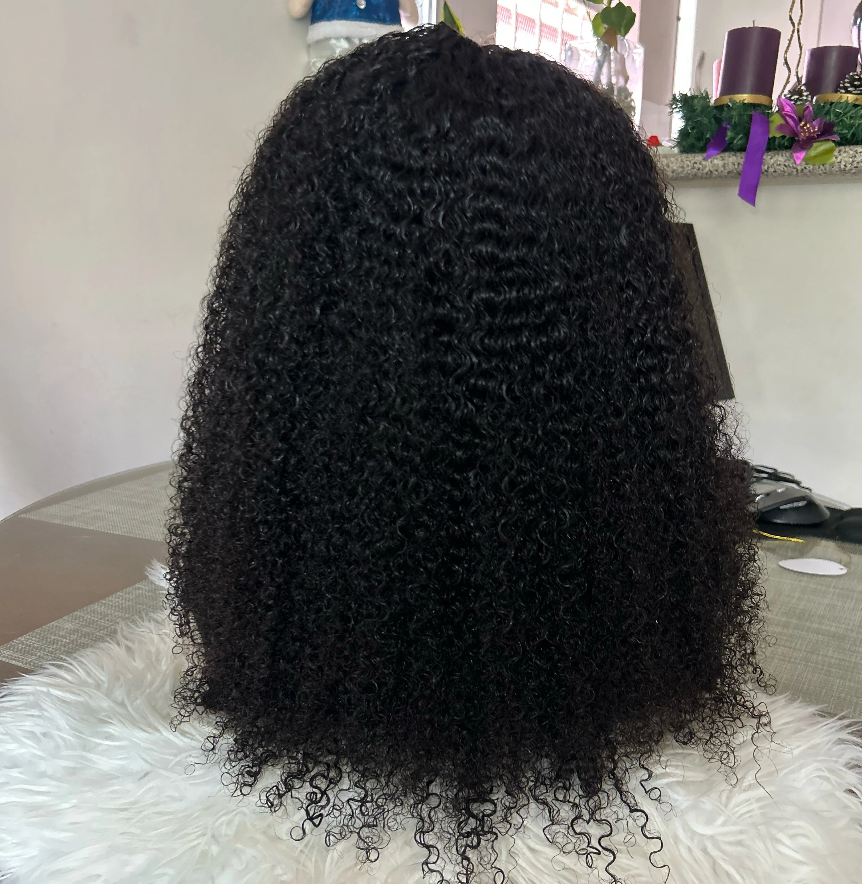 Pelucas de cabello humano rizado sin pegamento con parte en V, sin encaje, ,afro, rizado, con clips, sin coser, densidad del 200%, color negro natural, 20 pulgadas 4