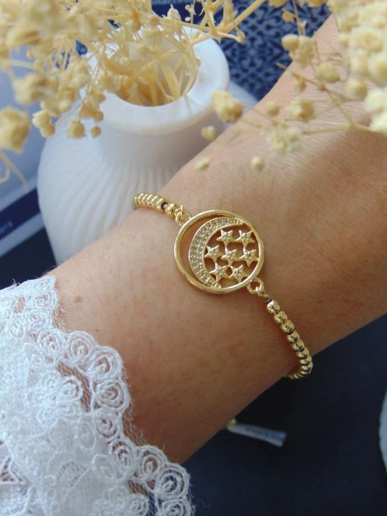 PULSERAS RODIO DOR LUNA ESTRELLAS CIRCON BLANCO