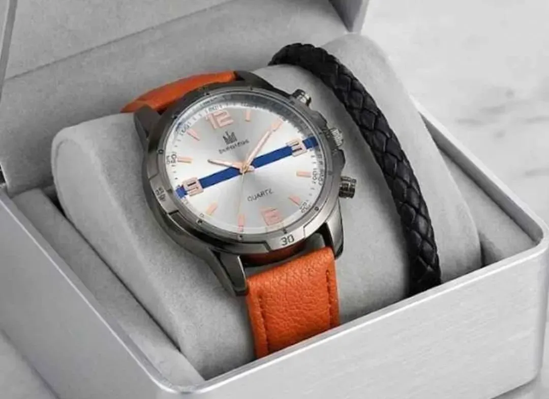 Reloj Y Pulsera Black Leather 