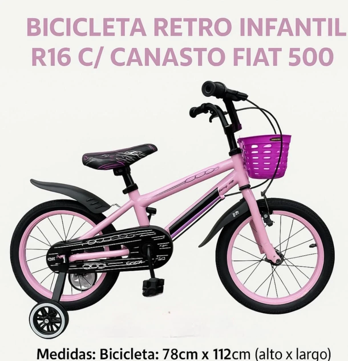 BICICLETA RD16 FIAT 500 URBANA CON RUEDITAS 