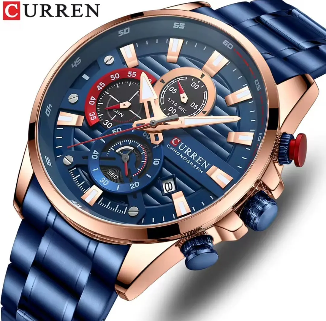 Reloj Curren Original Acero Cronografo 8415 Azul Cobrizo Fondo Azul