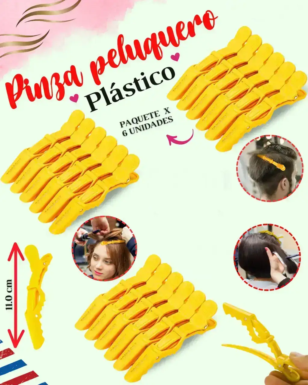 6 Pinzas Peluquero Plástico