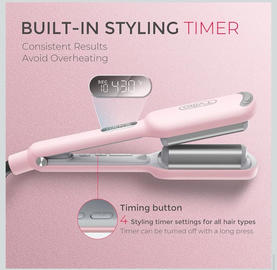 TYMO ROVY - Rizador de pelo iónico con 3 barriles de cerámica para mujeres, doble voltaje, antiquemaduras, fácil de usar, para crear ondas de playa, rosado, 1 pulgada 2