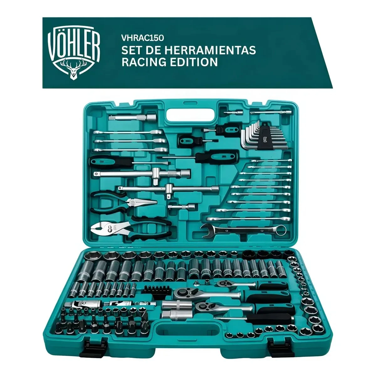 Juego Caja De Herramientas Vöhler 150 Piezas Racing Edition Azul Petróleo