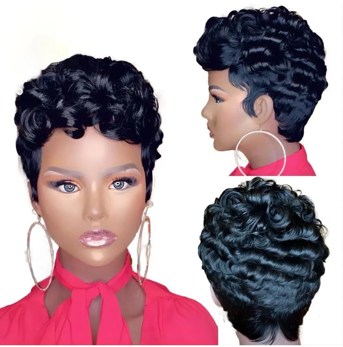 Peluca de cabello humano pixie 