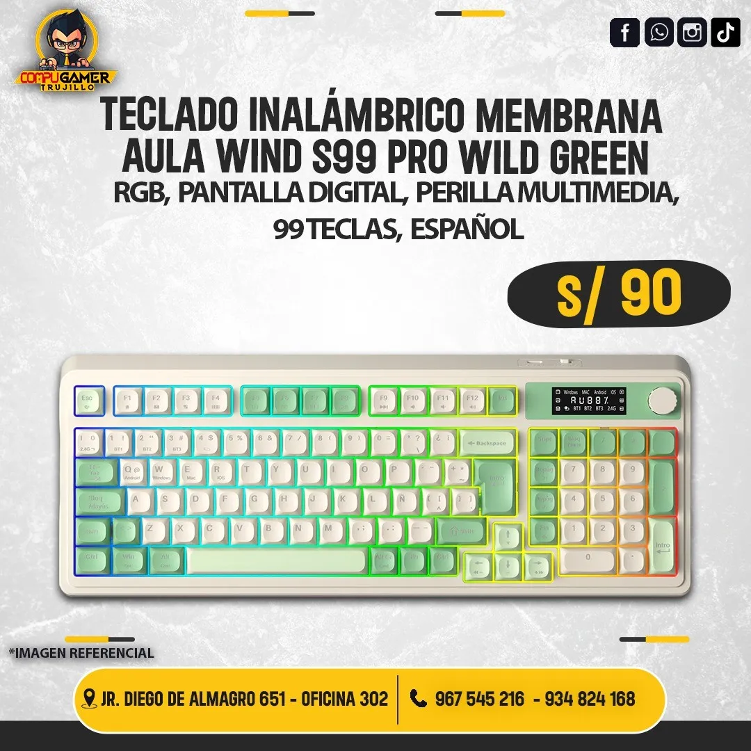 TECLADO INALÁMBRICO DE MEMBRANA AULA WIND S99 PRO WILD GREEN